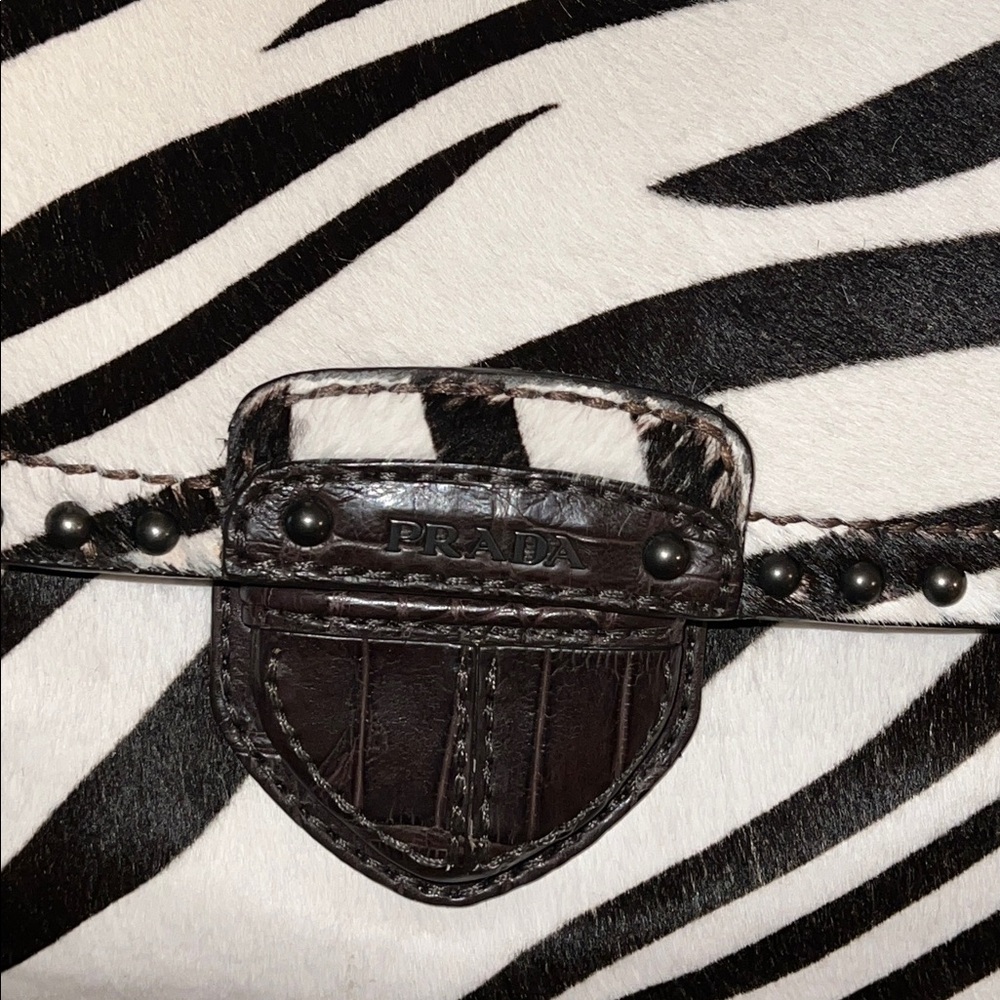 NEW PRADA Zebra print studded calf leather bag - Picture 3 of 12